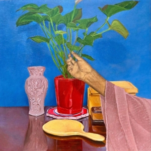 While She Was Waiting III (GentleTouch),  2024Acrylic and Charcoal on Panel
16 x 16 inches