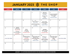 The Shop SLC January 2023 Calendar