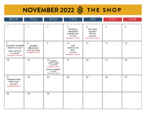 The Shop SLC November 2022 Calendar