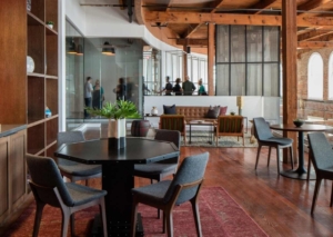 Workspace area with table and chairs