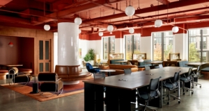 Commons area at The Shop BK coworking space in Gowanus, Brooklyn