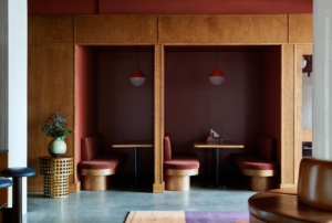 Built-in booth seating at The Shop BK coworking space in Gowanus, Brooklyn