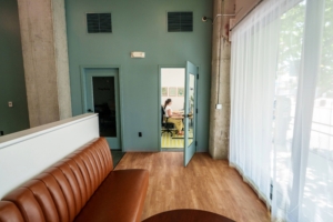 View of private office from banquette seating area